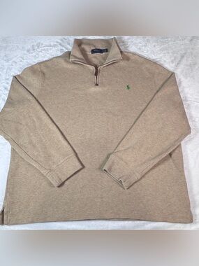 Polo Ralph Lauren Men’s XL Beige Tan Quarter Zip Pullover Sweater Pony